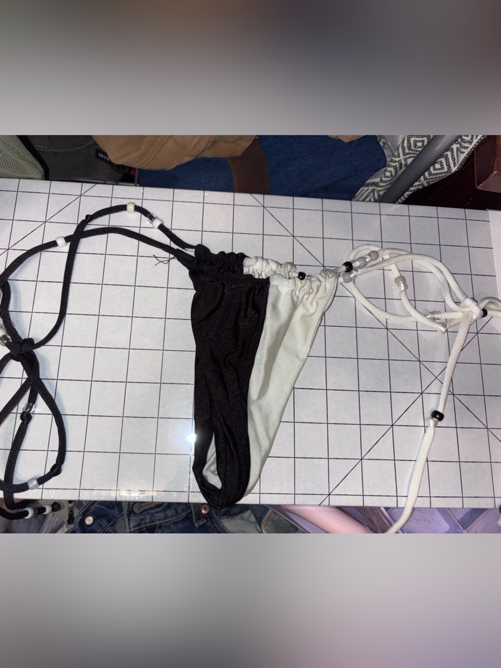 Women’s Black and White Drawstring Swim Bottoms